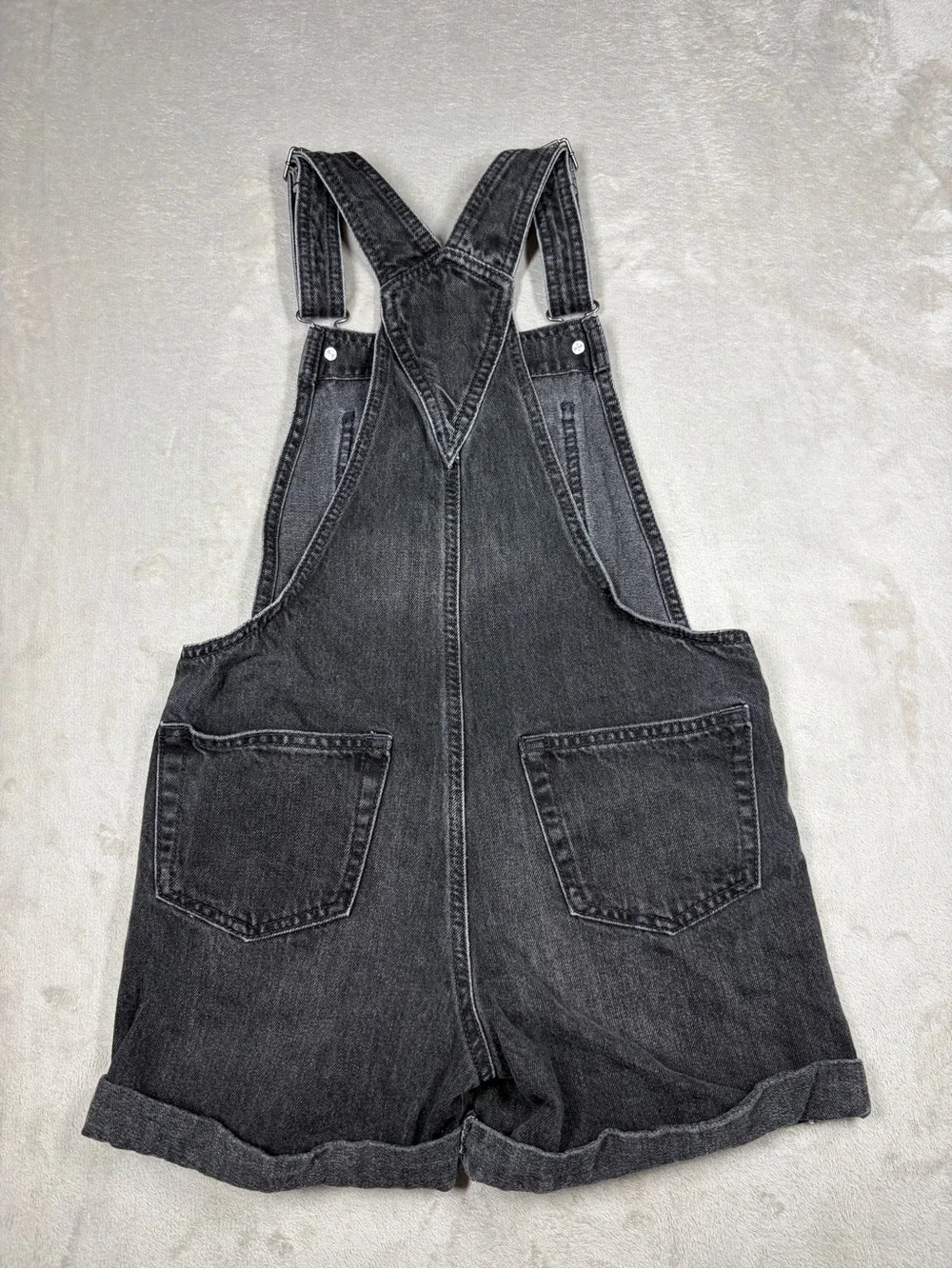 Gap Teen 100% Cotton Faded Black Shortalls Overall Shorts Size Large
